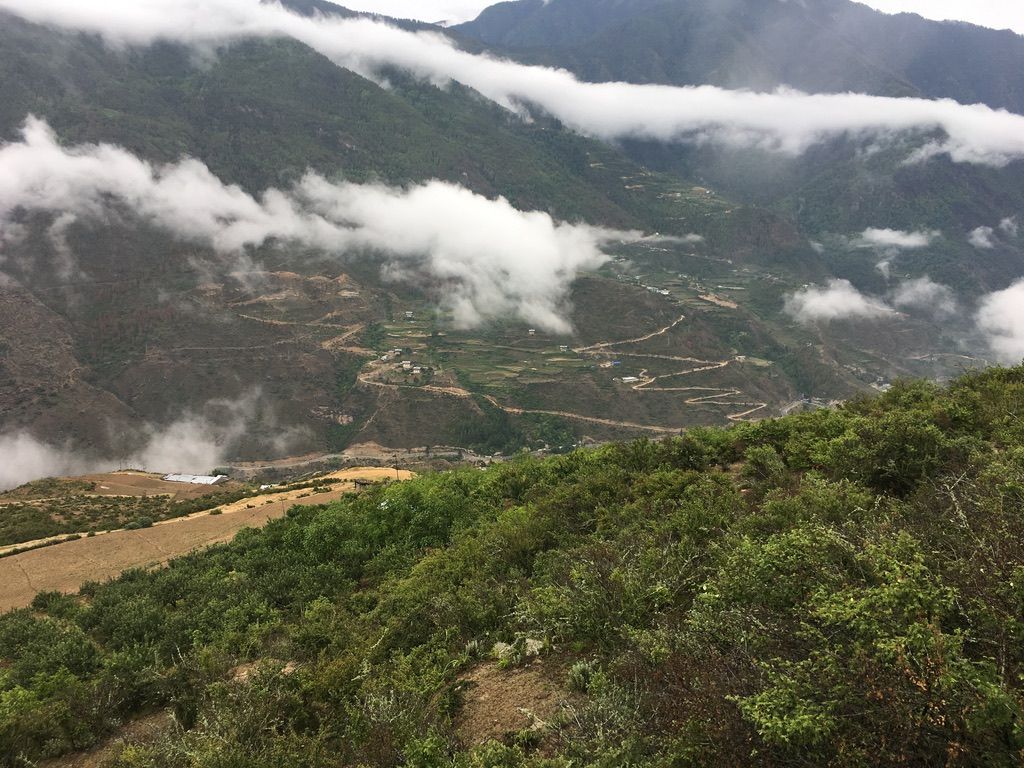 A sea of clouds over the hills near Paro